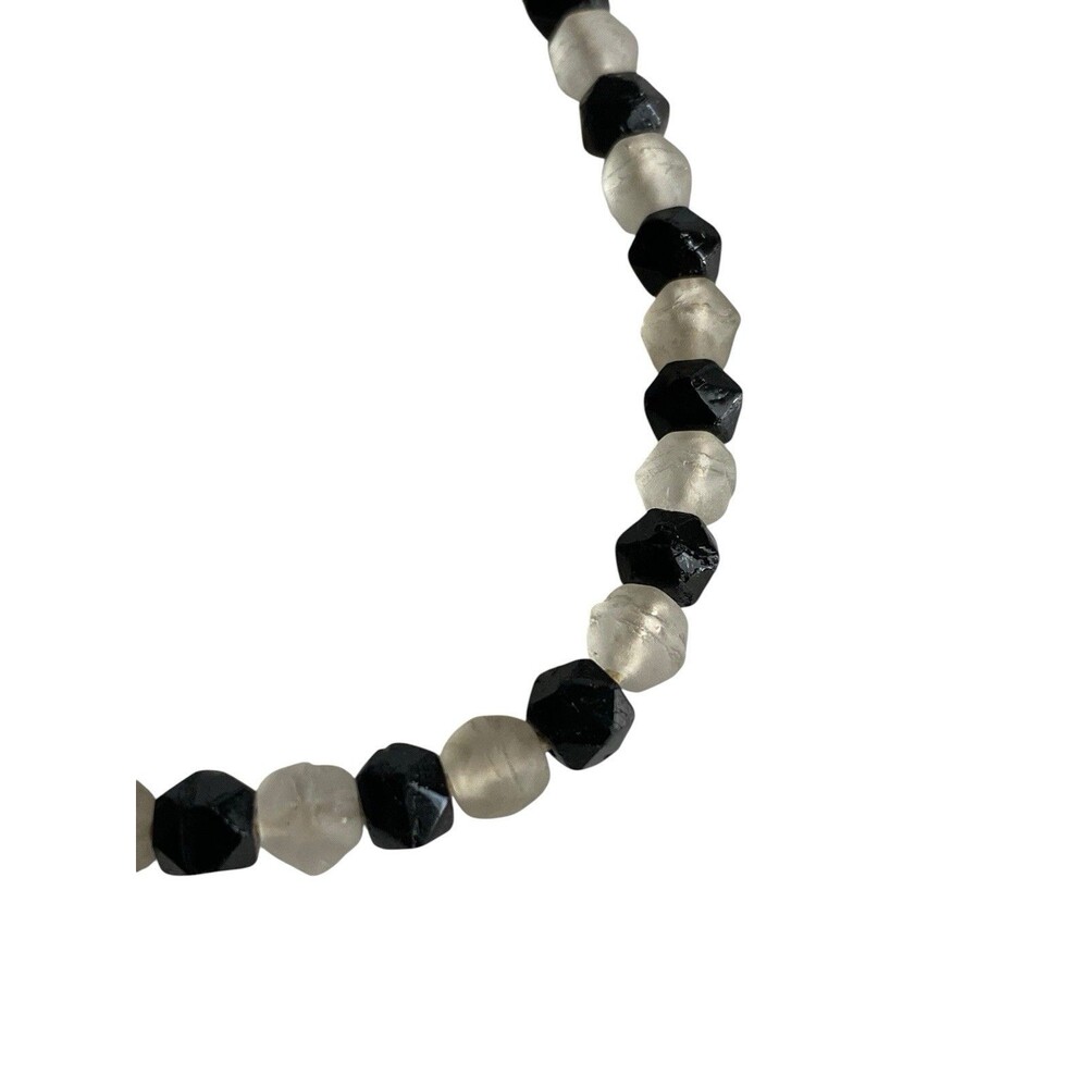 Necklace Black and Clear Frosted Faceted Glass Beads 18"